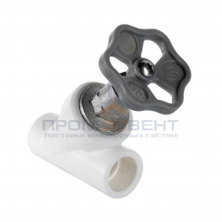 Кран вентильный косой VALTEC VTp.714 - 32 (для полипропиленовых труб под пайку, цвет белый)