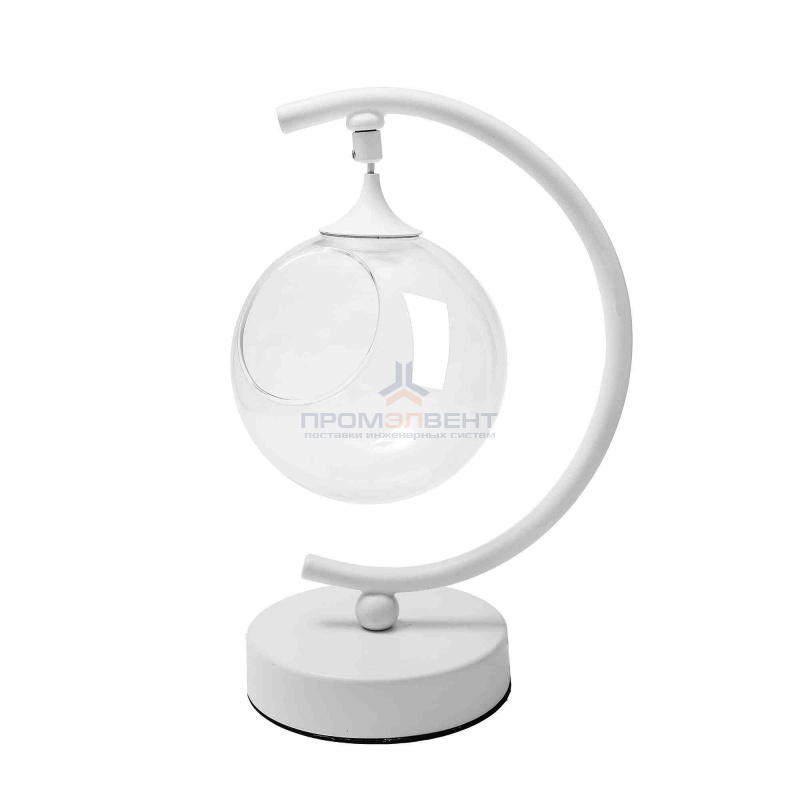 FT-04-01 Фитосветильник настольный, светодиодный, стеклянный шар Ø120мм, 5 В, 1Вт, диммер, USB-штекер длиной 1,8 м, С-образный, белый (без наполнения)